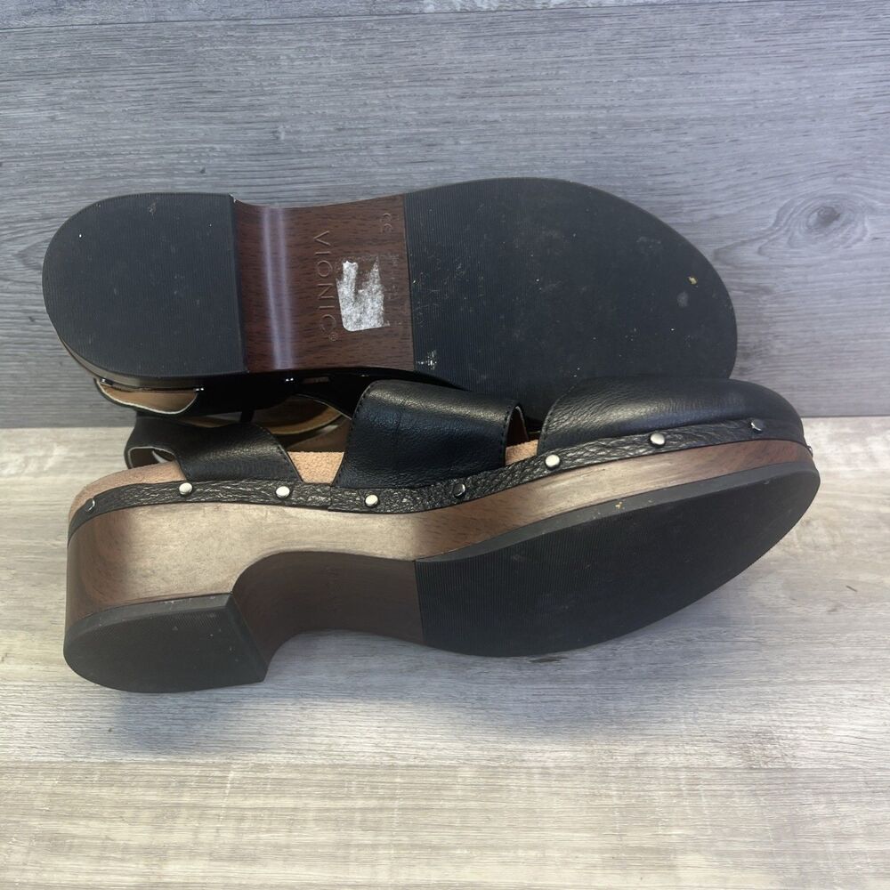 Vionic Black Leather Slingback Clogs with Buckle and Stud Trim - Picture 9 of 10